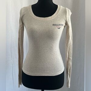 Hollister Cream Ribbed Long Sleeve Shirt Size XS